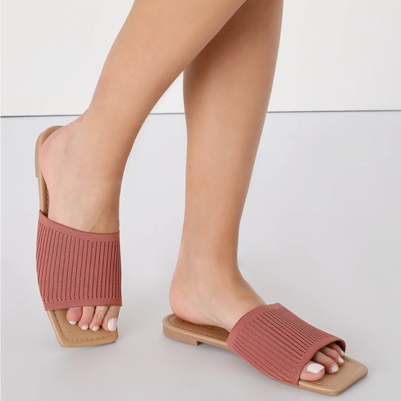 Lulu’s Ribbed Knit Square Toe Slide Sandals Size 11 Woman - Picture 2 of 7